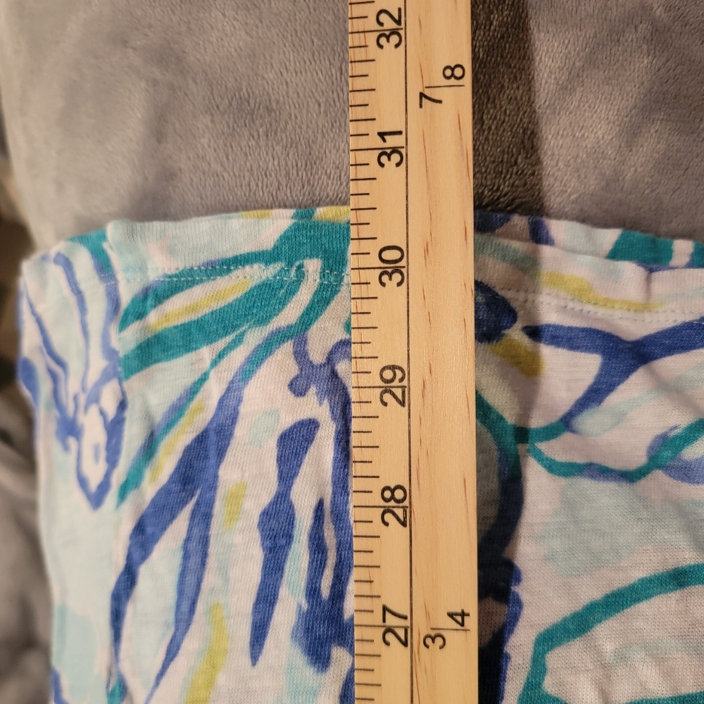 Lilly Pulitzer Duval Linen T Shirt Dress Blue Green Tropical Print Size L Preppy - Picture 11 of 11
